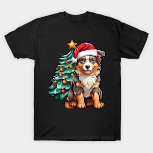 Christmas Australian Shepherd dog Santa Hat Xmas Family Sweater T-Shirt